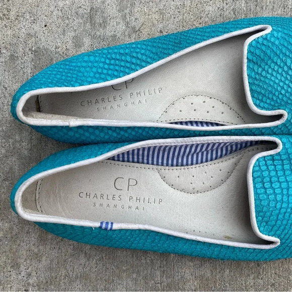 Charles Philip Shanghai Lizzette Leather Flats in Torquose Snake Size 6 - Picture 3 of 10